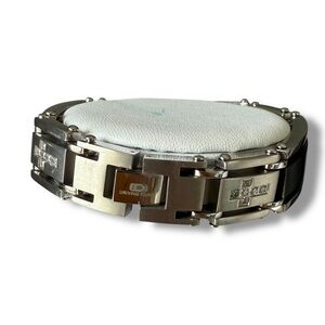 NWOT Driving Force stainless steel Silver tone Black Bracelet Cross Design CZ